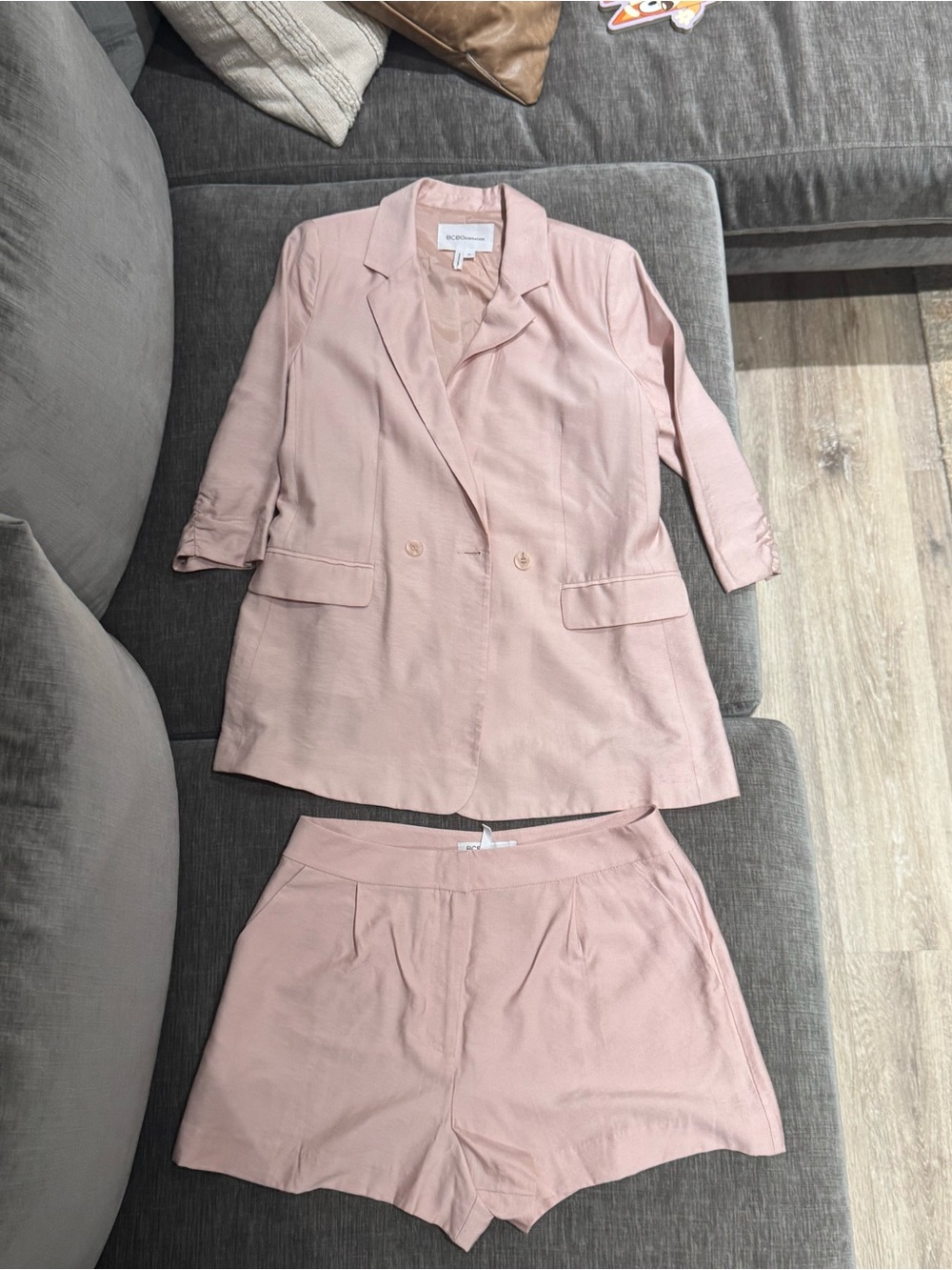 BCBGMAXAZRIA pink blazer and shorts set in a size 12.